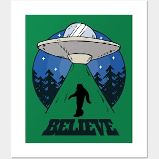 Bigfoot UFO Believe Conspiracy Theory Posters and Art